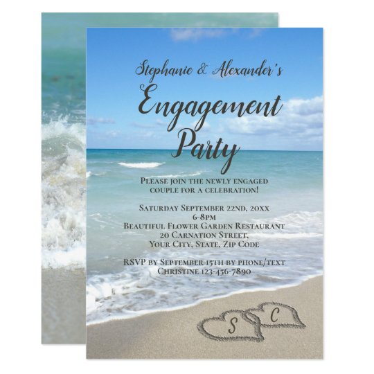 Scenic Hearts in the Sand Beach Engagement Party Invitation | Zazzle.com