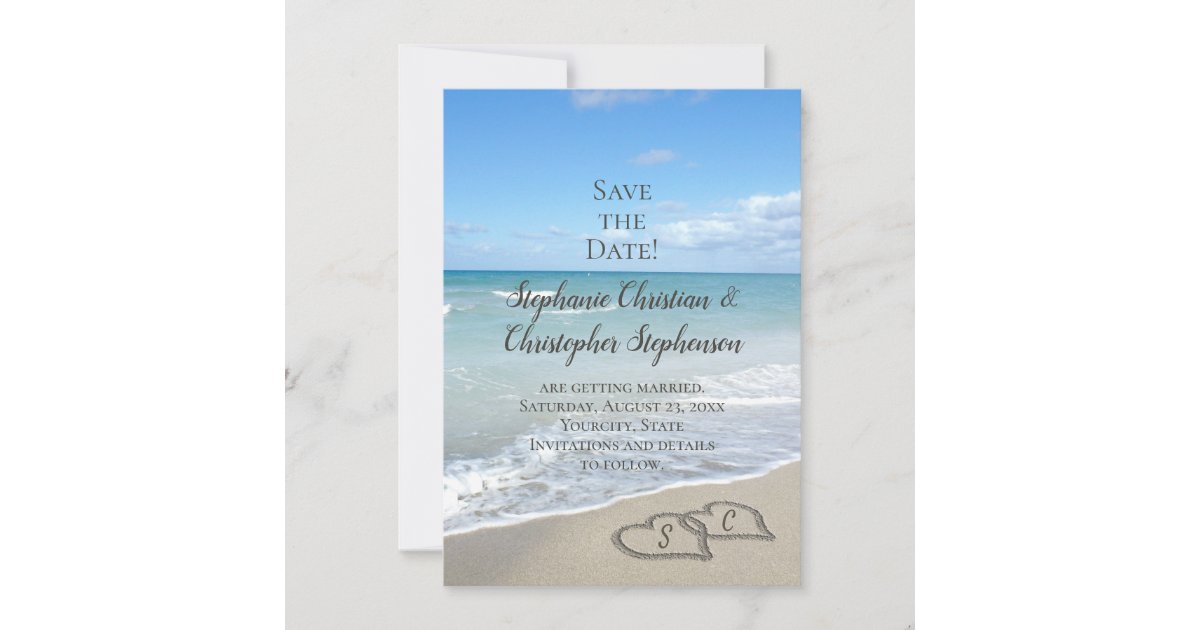 Scenic Hearts in the Sand Beach Save the Date Invitation | Zazzle