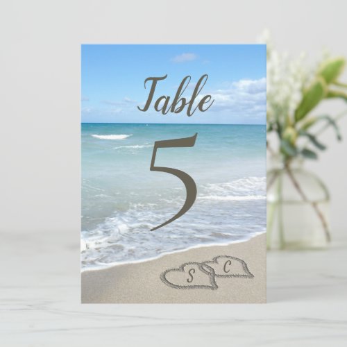 Scenic Hearts in the Sand Beach Table Number