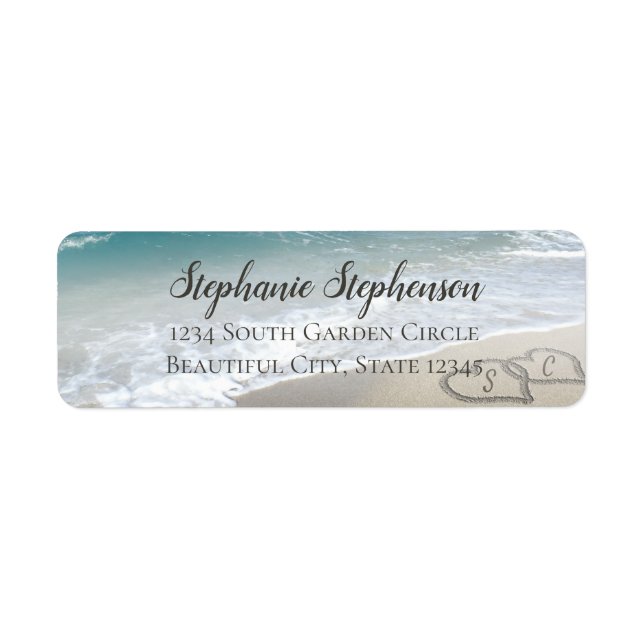 Scenic Hearts in the Sand Beach Wedding Address Label (Front)