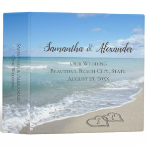 Scenic Hearts in the Sand Beach Wedding Album 3 Ring Binder