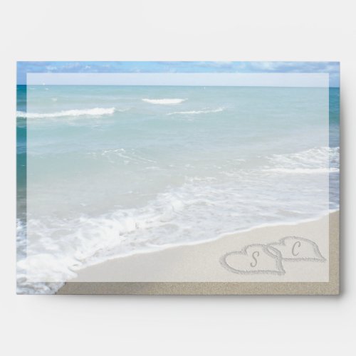 Scenic Hearts in the Sand Beach Wedding Envelope