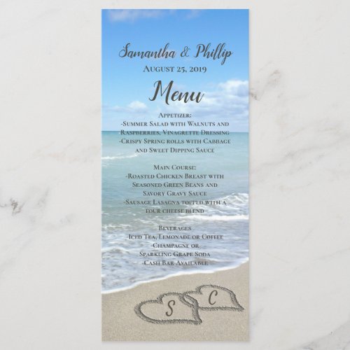 Scenic Hearts in the Sand Beach Wedding Menu