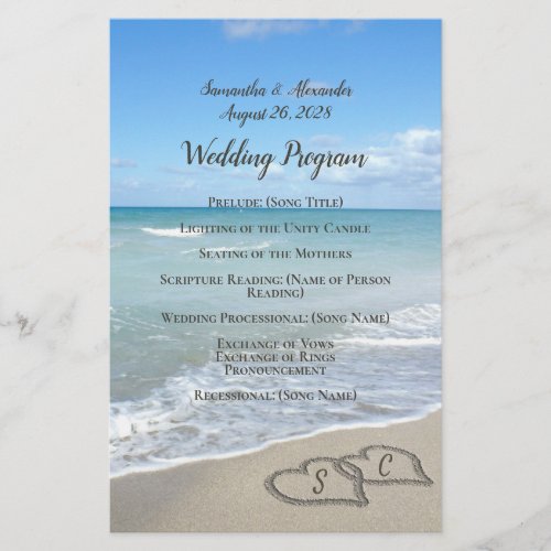 Scenic Hearts in the Sand Beach Wedding Program