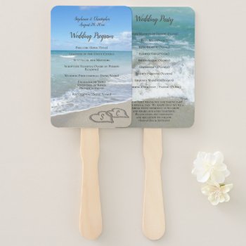 Scenic Hearts In The Sand Beach Wedding Program Hand Fan by CustomInvites at Zazzle