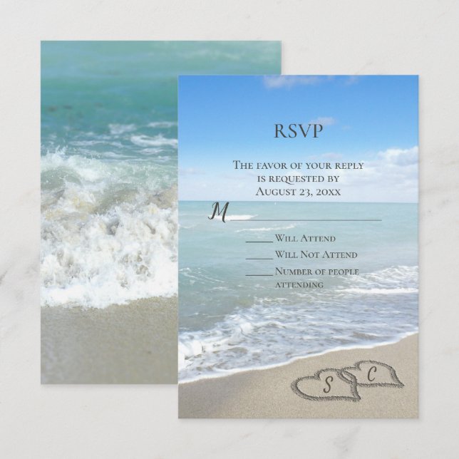 Scenic Hearts in the Sand Beach Wedding RSVP Invitation (Front/Back)