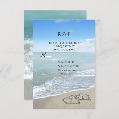 Scenic Hearts in the Sand Beach Wedding RSVP Invitation