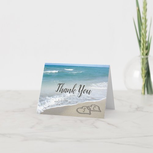 Scenic Hearts in the Sand Beach Wedding Thank You