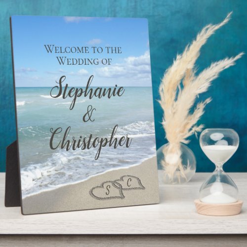 Scenic Hearts in the Sand Beach Wedding Welcome Plaque