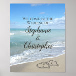 Scenic Hearts In The Sand Beach Wedding Welcome Poster at Zazzle