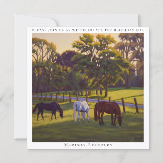 Scenic Horse Boarding Farm with Horses Grazing Invitation