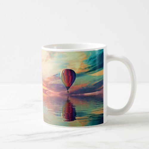 Scenic Hot Air Balloon Sunrise Teal Your Name Mug