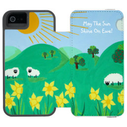 scenic illustration of cute sheep in sunshine fun iPhone SE/5/5s wallet case