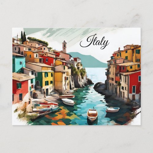 Scenic Italy Mediterranean Coast Flag Colors Postcard