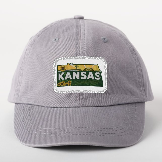 Scenic Kansas Retro Silhouette Iron On Patch (On Headwear)