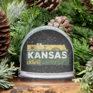Scenic Kansas Retro Silhouette Snow Globe