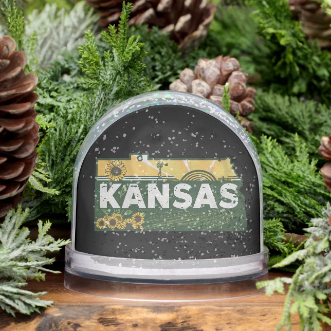 Scenic Kansas Retro Silhouette  Snow Globe (Winter)