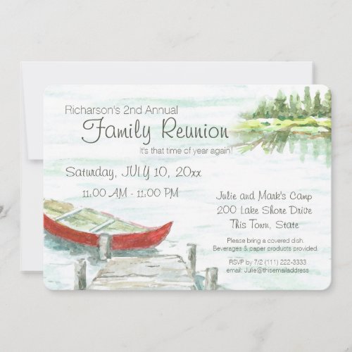 Scenic Lake and Canoe Family Reunion Invitation