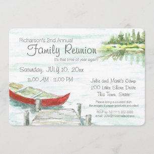 Scenic Lake and Canoe Family Reunion Invitation