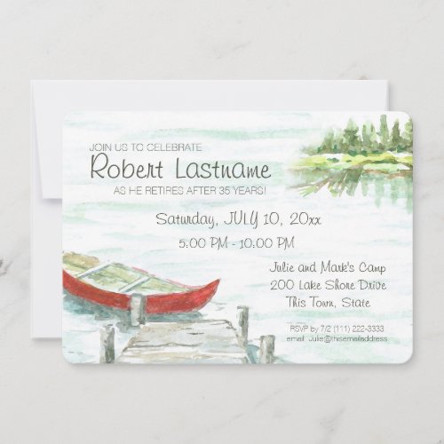Scenic Lake and Canoe Retirement Party Invitation
