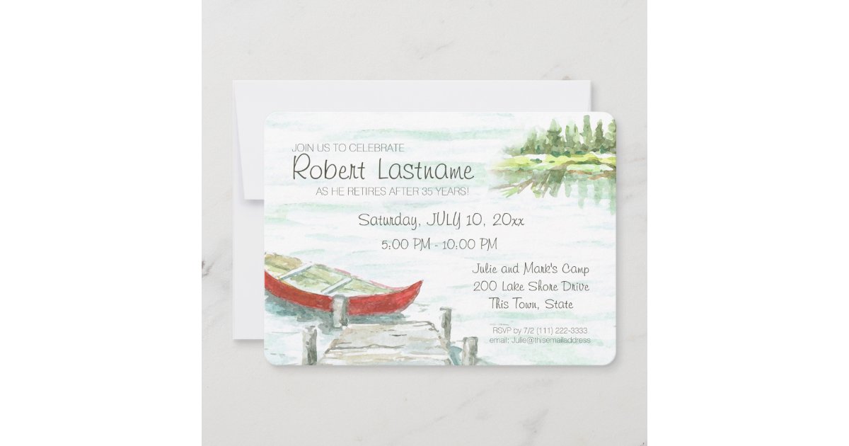 Scenic Lake and Canoe Retirement Party Invitation | Zazzle