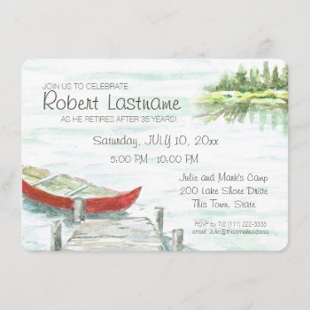 Scenic Lake And Canoe Retirement Party Invitation by happygotimes at Zazzle