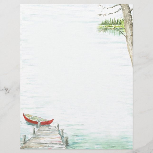 Scenic Lake and Canoe Watercolor  Letterhead (Front)
