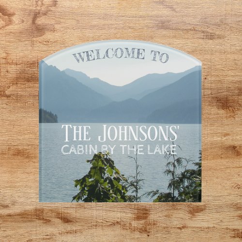 Scenic Lake and Mountains Family Name Welcome Door Sign