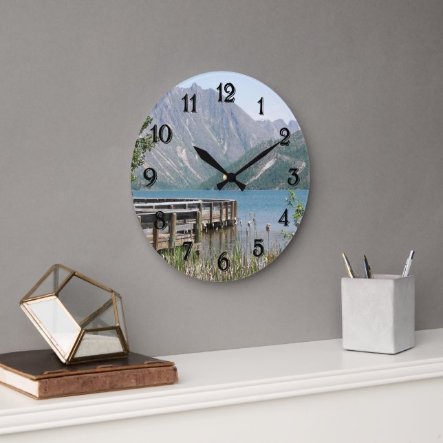 Scenic Lake and Mountains Landscape Large Clock (Office)