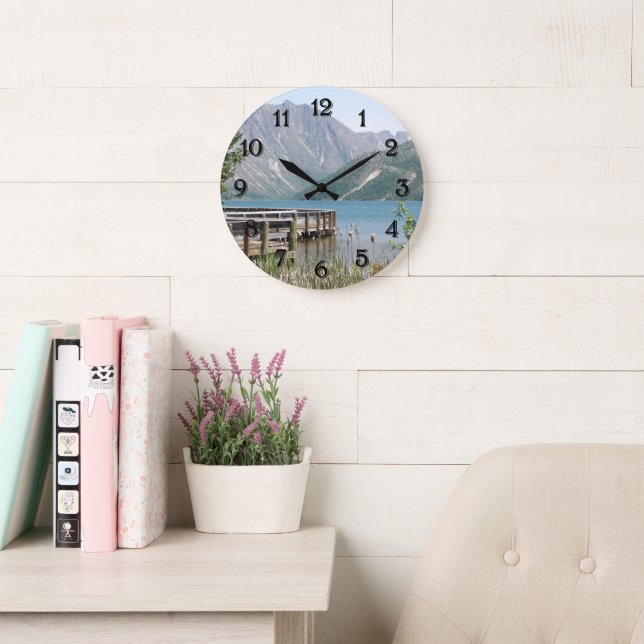 Scenic Lake and Mountains Landscape Large Clock (Reading Room)