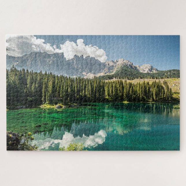 Scenic Lake Carezza Caress Italy Dolomites Puzzle (Horizontal)