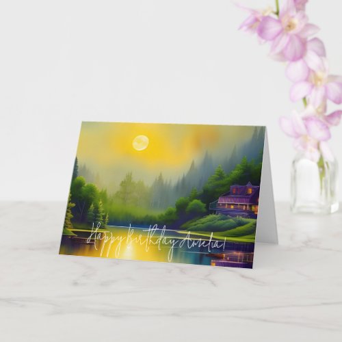 Scenic Lake Digital Art Birthday Card