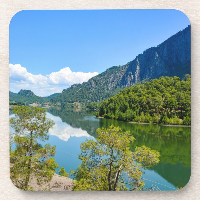 Scenic Lake Mountain Reflection Photo Beverage Coaster (Front)