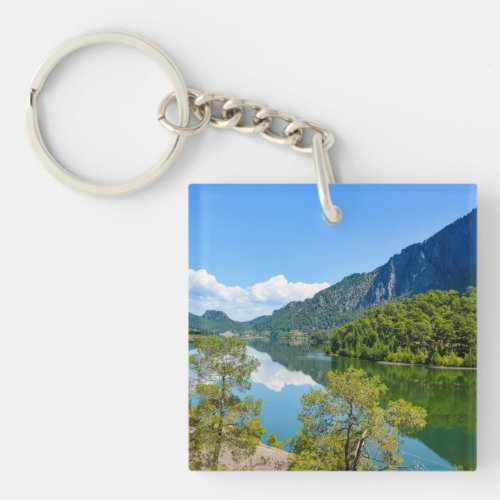 Scenic Lake Mountain Reflection Photo Keychain
