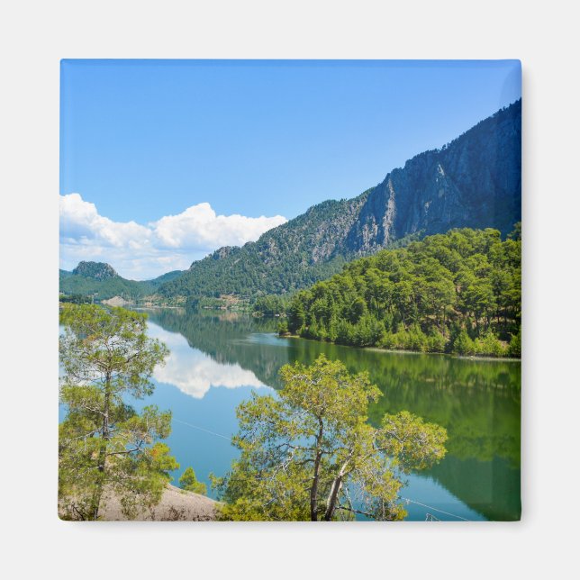 Scenic Lake Mountain Reflection Photo Magnet (Front)