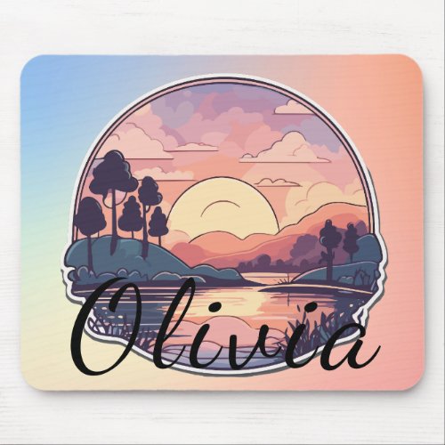 Scenic Lakeside Sunrise Over the Forest Trees Mouse Pad