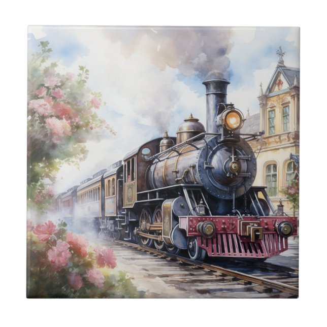 Scenic Landscape a Victorian Train Ceramic Tile (Front)