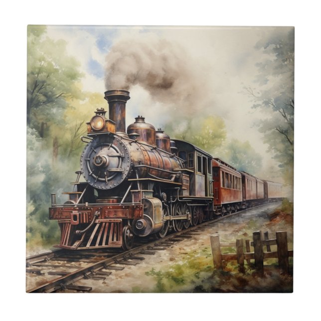 Scenic Landscape a Victorian Train Ceramic Tile (Front)