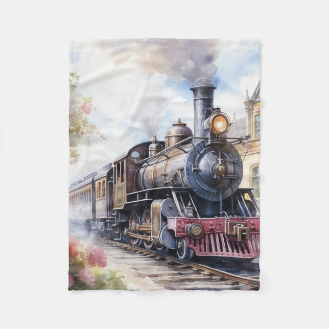 Scenic Landscape a Victorian Train Fleece Blanket (Front)