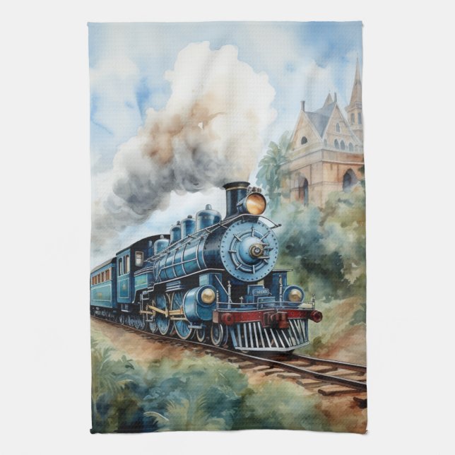 Scenic Landscape a Victorian Train Kitchen Towel (Vertical)