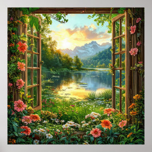 Scenic Landscape Fake Window Print – Calm Nature