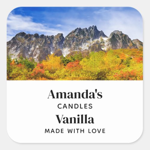 Scenic Landscape Forest and Mountains Candle Square Sticker