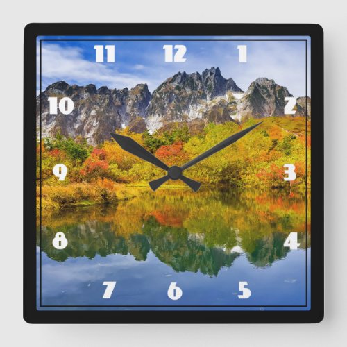 Scenic Landscape Forest and Mountains Square Wall Clock
