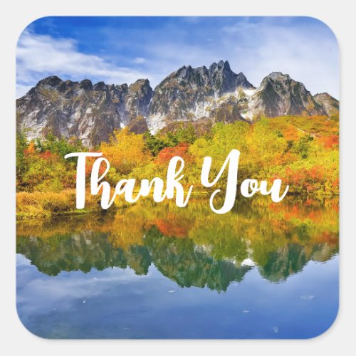 Scenic Landscape Forest and Mountains Thank You Square Sticker