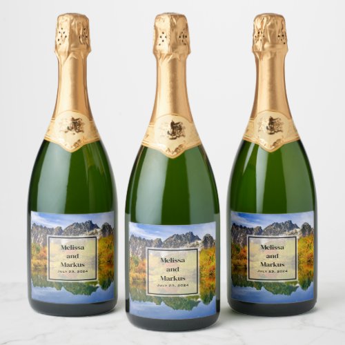 Scenic Landscape Forest and Mountains Wedding Sparkling Wine Label