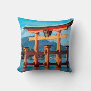 Scenic Landscape with Japanese Torii Gate Throw Pillow