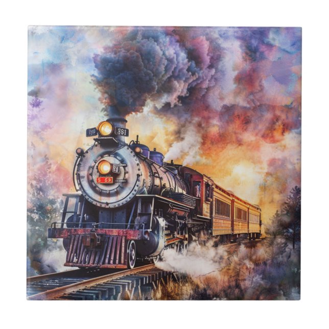 Scenic Landscape with Train Ceramic Tile (Front)
