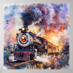 Scenic Landscape with Train Poster