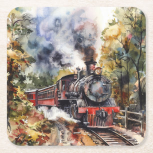 Scenic Landscape with Train Square Paper Coaster