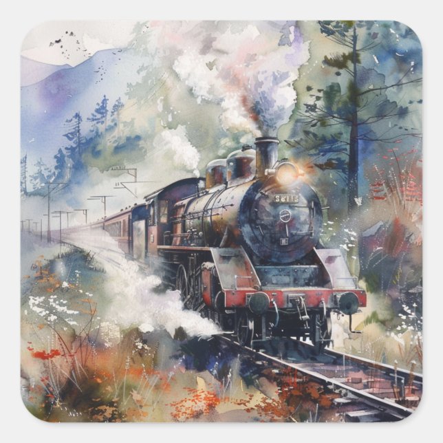Scenic Landscape with Train Square Sticker (Front)